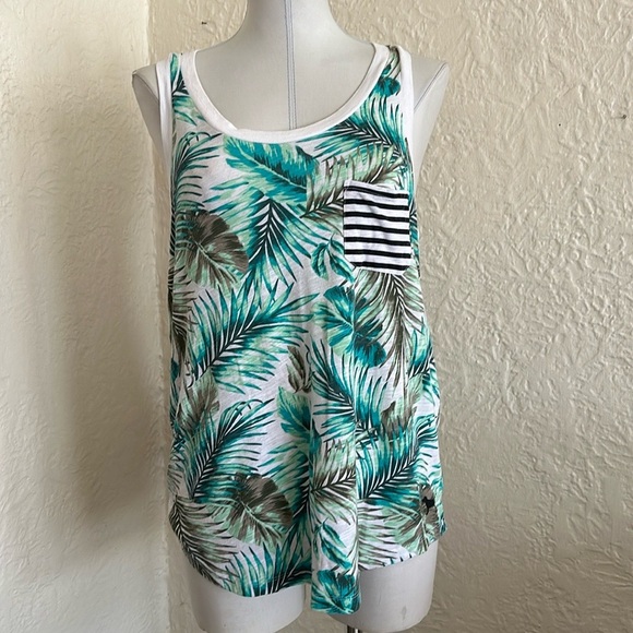 Victoria’s Secret Pink Green Palm Leaves Leaf Pattern Tank Top White Black Large - Picture 1 of 7